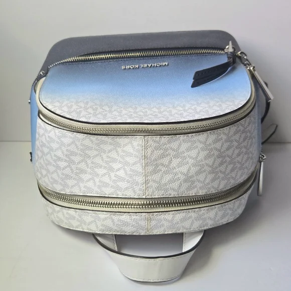 Retired MICHAEL KORS Rhea Medium Ombré Logo Backpack Navy Chambray Colorblock - Picture 4 of 14
